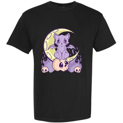 Kawaii Pastel Goth Cute Creepy Witchy Cat And Skull Anime Nu Garment-Dyed Heavyweight T-Shirt