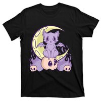 Kawaii Pastel Goth Cute Creepy Witchy Cat And Skull Anime Nu T-Shirt