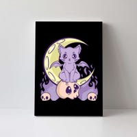 Kawaii Pastel Goth Cute Creepy Witchy Cat And Skull Anime Nu Canvas