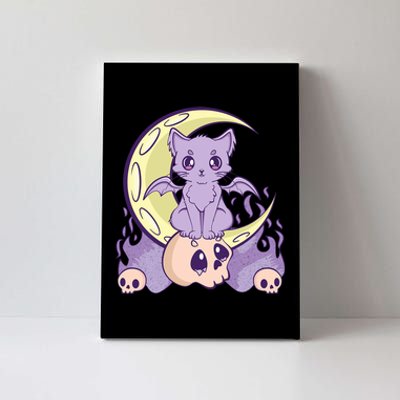 Kawaii Pastel Goth Cute Creepy Witchy Cat And Skull Anime Nu Canvas