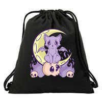 Kawaii Pastel Goth Cute Creepy Witchy Cat And Skull Anime Nu Drawstring Bag