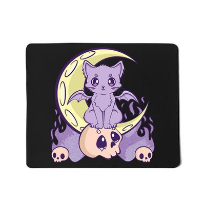 Kawaii Pastel Goth Cute Creepy Witchy Cat And Skull Anime Nu Mousepad