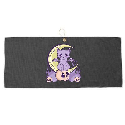 Kawaii Pastel Goth Cute Creepy Witchy Cat And Skull Anime Nu Large Microfiber Waffle Golf Towel