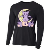 Kawaii Pastel Goth Cute Creepy Witchy Cat And Skull Anime Nu Cooling Performance Long Sleeve Crew