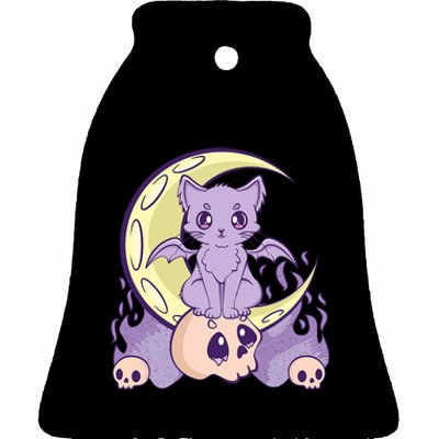 Kawaii Pastel Goth Cute Creepy Witchy Cat And Skull Anime Nu Ceramic Bell Ornament