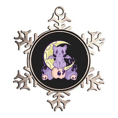 Kawaii Pastel Goth Cute Creepy Witchy Cat And Skull Anime Nu Metallic Star Ornament