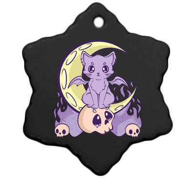 Kawaii Pastel Goth Cute Creepy Witchy Cat And Skull Anime Nu Ceramic Star Ornament