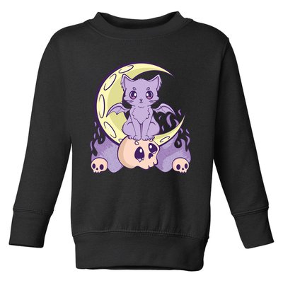 Kawaii Pastel Goth Cute Creepy Witchy Cat And Skull Anime Nu Toddler Sweatshirt