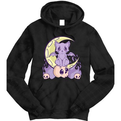 Kawaii Pastel Goth Cute Creepy Witchy Cat And Skull Anime Nu Tie Dye Hoodie