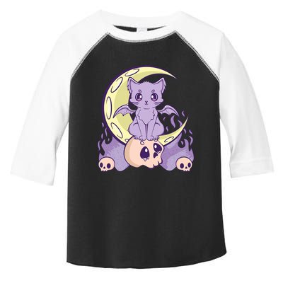 Kawaii Pastel Goth Cute Creepy Witchy Cat And Skull Anime Nu Toddler Fine Jersey T-Shirt