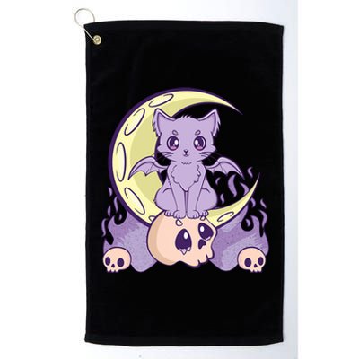 Kawaii Pastel Goth Cute Creepy Witchy Cat And Skull Anime Nu Platinum Collection Golf Towel