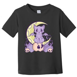 Kawaii Pastel Goth Cute Creepy Witchy Cat And Skull Anime Nu Toddler T-Shirt