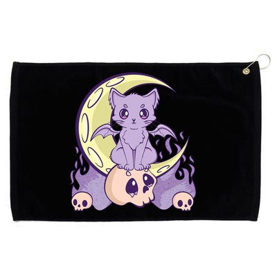 Kawaii Pastel Goth Cute Creepy Witchy Cat And Skull Anime Nu Grommeted Golf Towel