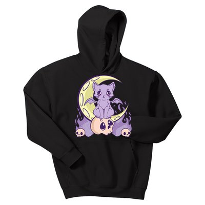 Kawaii Pastel Goth Cute Creepy Witchy Cat And Skull Anime Nu Kids Hoodie