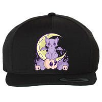 Kawaii Pastel Goth Cute Creepy Witchy Cat And Skull Anime Nu Wool Snapback Cap