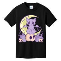 Kawaii Pastel Goth Cute Creepy Witchy Cat And Skull Anime Nu Kids T-Shirt