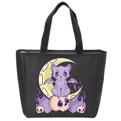 Kawaii Pastel Goth Cute Creepy Witchy Cat And Skull Anime Nu Zip Tote Bag