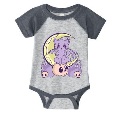 Kawaii Pastel Goth Cute Creepy Witchy Cat And Skull Anime Nu Infant Baby Jersey Bodysuit