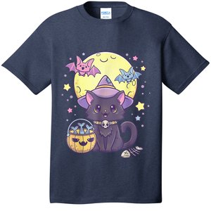 Kawaii Pastel Goth Cute Creepy Halloween Black Cat Witch Hat T-Shirt