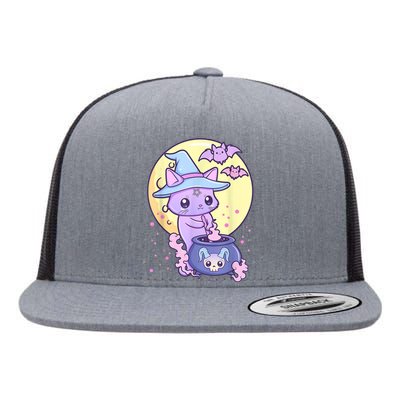 Kawaii Pastel Goth Cute Creepy Witch Cat Wicca Flat Bill Trucker Hat