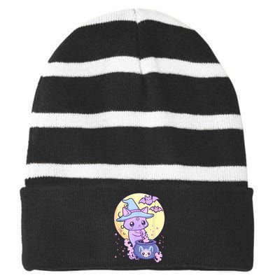 Kawaii Pastel Goth Cute Creepy Witch Cat Wicca Striped Beanie with Solid Band