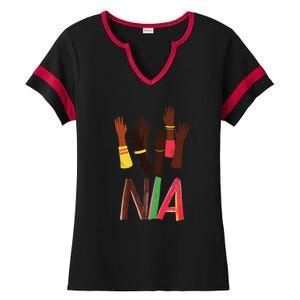 Kwanzaa Principles Green And Red Font African Principles Ladies Halftime Notch Neck Tee