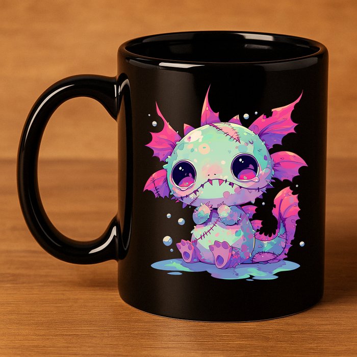 Kawaii Pastel Goth Creepy Cute Zombie Axolotl 11oz C Handle Ceramic Mug