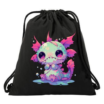 Kawaii Pastel Goth Creepy Cute Zombie Axolotl Drawstring Bag