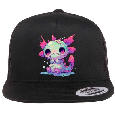 Kawaii Pastel Goth Creepy Cute Zombie Axolotl Flat Bill Trucker Hat