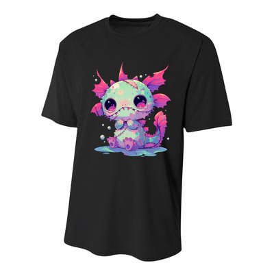 Kawaii Pastel Goth Creepy Cute Zombie Axolotl Youth Performance Sprint T-Shirt