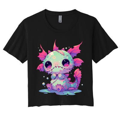 Kawaii Pastel Goth Creepy Cute Zombie Axolotl Women's Crop Top Tee
