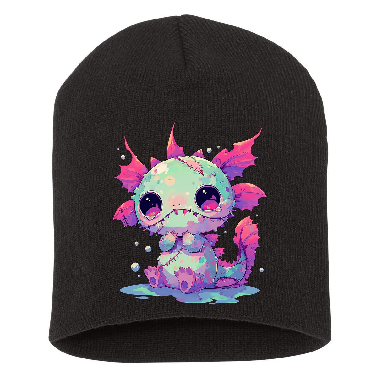 Kawaii Pastel Goth Creepy Cute Zombie Axolotl Short Acrylic Beanie