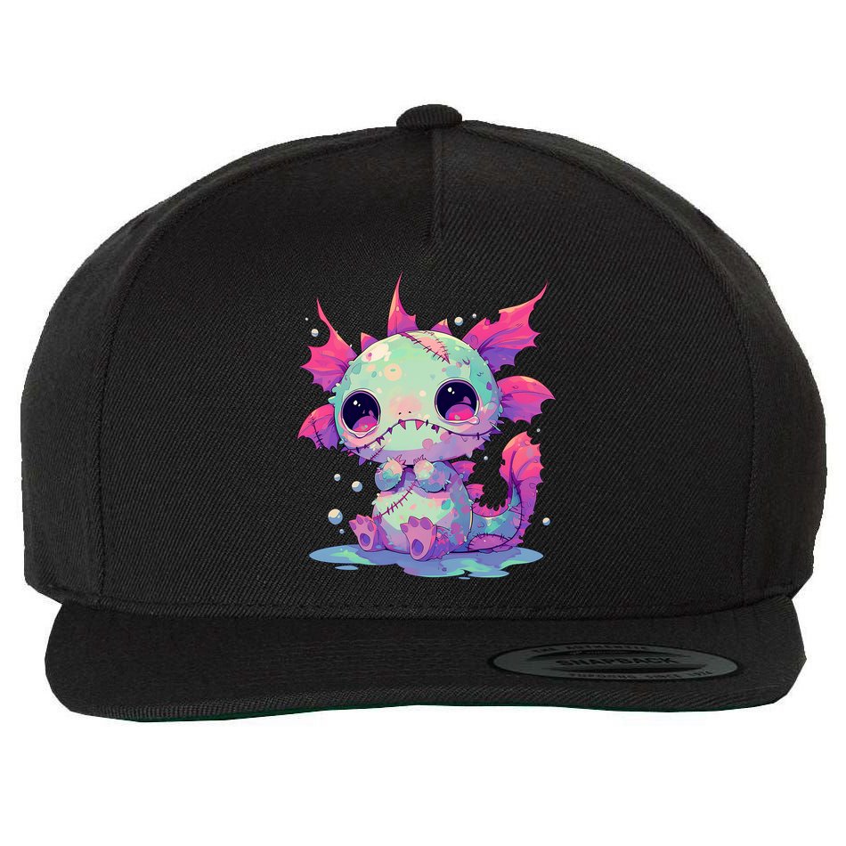Kawaii Pastel Goth Creepy Cute Zombie Axolotl Wool Snapback Cap