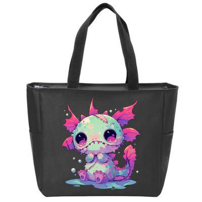 Kawaii Pastel Goth Creepy Cute Zombie Axolotl Zip Tote Bag