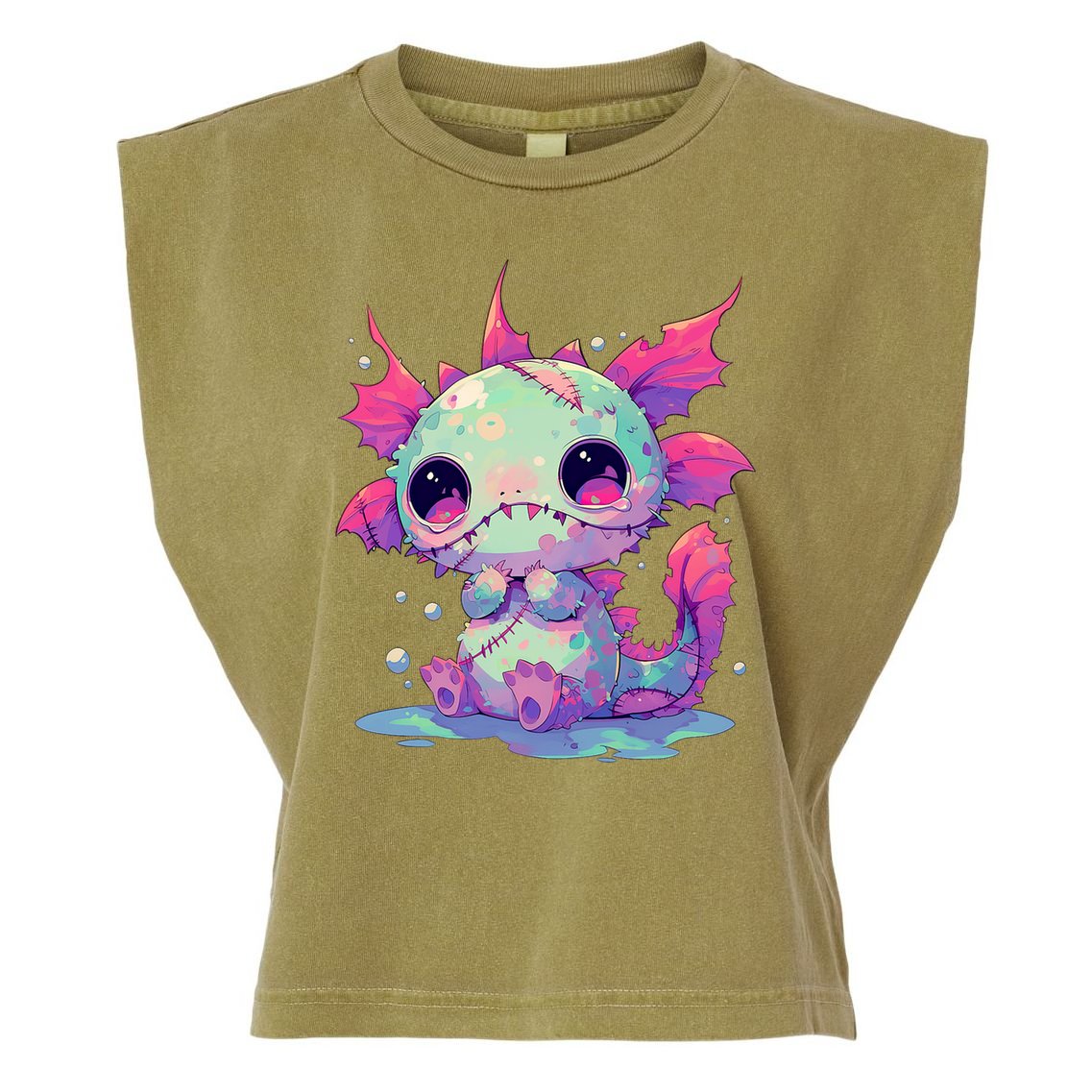 Kawaii Pastel Goth Creepy Cute Zombie Axolotl Garment-Dyed Women's Muscle Tee