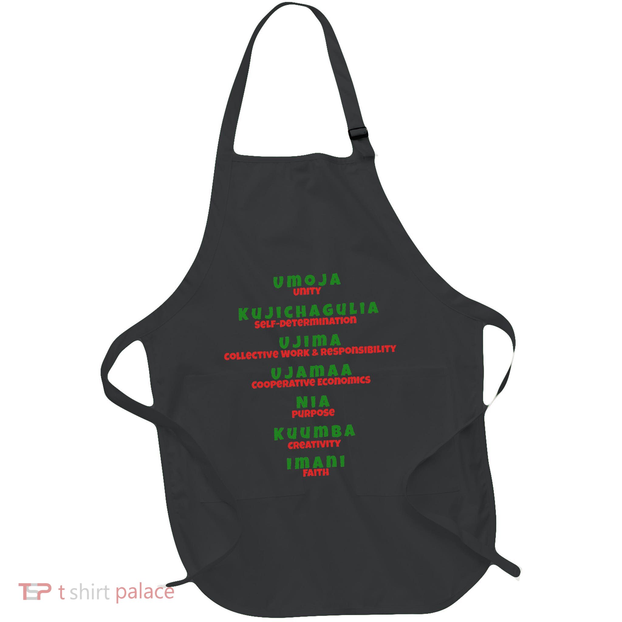 Kwanzaa Principles Green And Red Font Full-Length Apron With Pockets