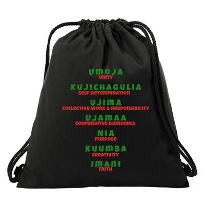 Kwanzaa Principles Green And Red Font Drawstring Bag