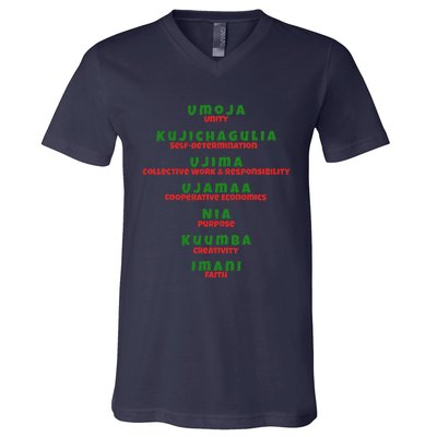 Kwanzaa Principles Green And Red Font V-Neck T-Shirt