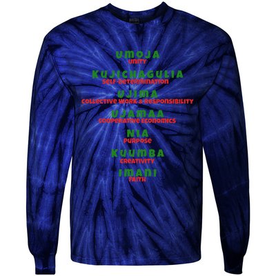 Kwanzaa Principles Green And Red Font Tie-Dye Long Sleeve Shirt