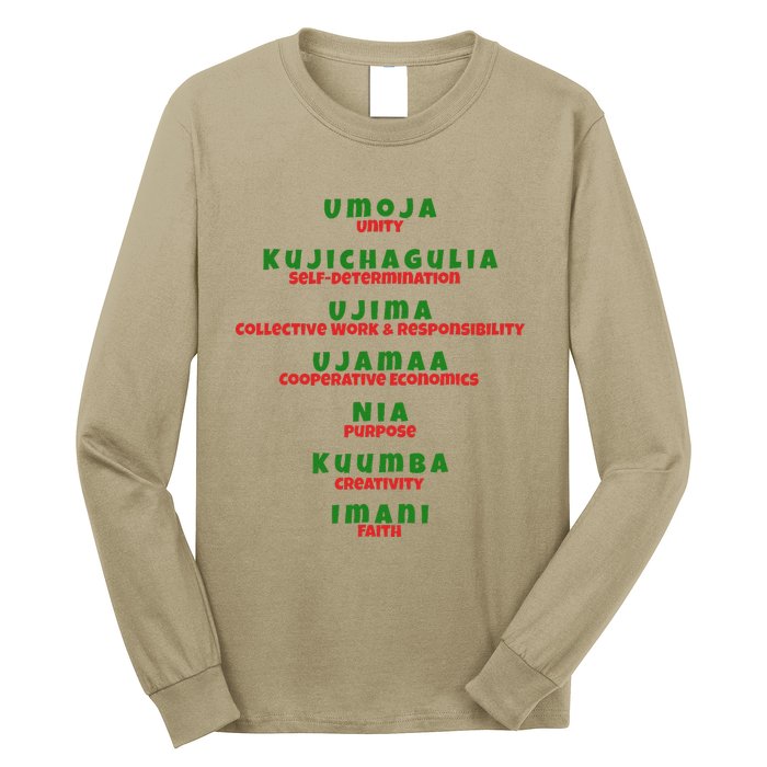 Kwanzaa Principles Green And Red Font Long Sleeve Shirt