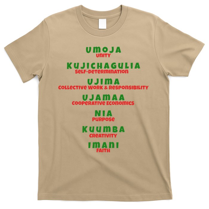 Kwanzaa Principles Green And Red Font T-Shirt