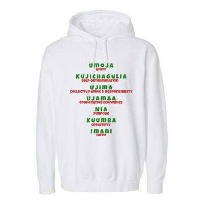 Kwanzaa Principles Green And Red Font Garment-Dyed Fleece Hoodie