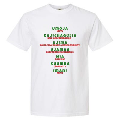 Kwanzaa Principles Green And Red Font Garment-Dyed Heavyweight T-Shirt