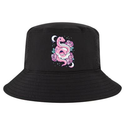 Kawaii Pastel Goth Cute Creepy Skull Serpent Snake Roses Cool Comfort Performance Bucket Hat