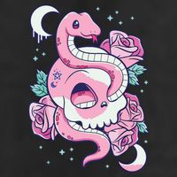Kawaii Pastel Goth Cute Creepy Skull Serpent Snake Roses 7 Panel Mesh Trucker Snapback Hat