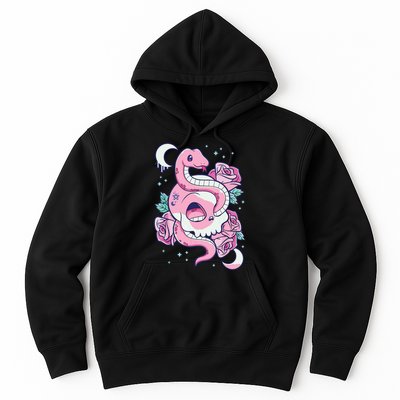 Kawaii Pastel Goth Cute Creepy Skull Serpent Snake Roses Hoodie