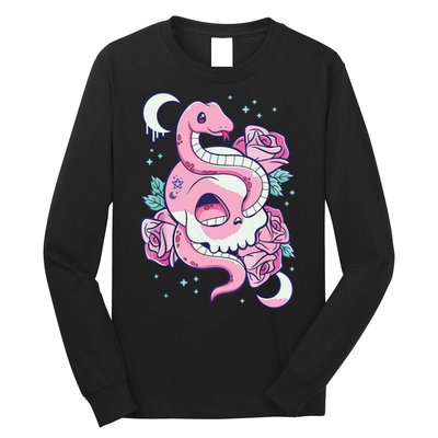 Kawaii Pastel Goth Cute Creepy Skull Serpent Snake Roses Long Sleeve Shirt