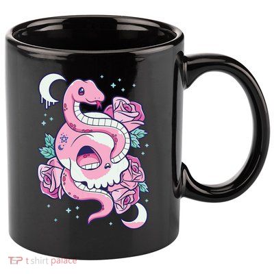 Kawaii Pastel Goth Cute Creepy Skull Serpent Snake Roses 11oz C Handle Ceramic Mug