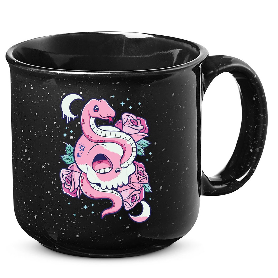 Kawaii Pastel Goth Cute Creepy Skull Serpent Snake Roses 15oz Campfire Ceramic Mug