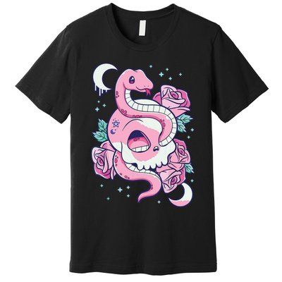 Kawaii Pastel Goth Cute Creepy Skull Serpent Snake Roses Premium T-Shirt